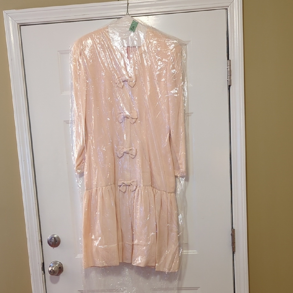 Women's Peach Midi Dress with Bow Details - Picture 5 of 8